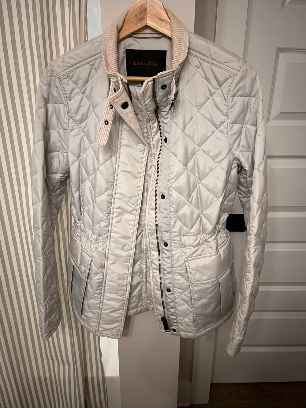 COACH Women's Diamond Quilted White Coat